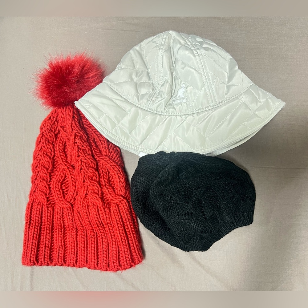 New Kangol Hat Quilted Bucket Hat Gap Cable Knit Poof Beanie pom pom hat